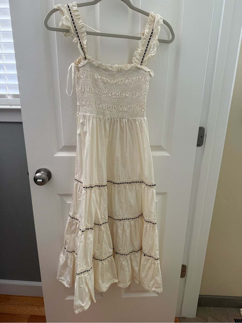 Maternity Cream Smocked Tiered Sundress from Pinkblus